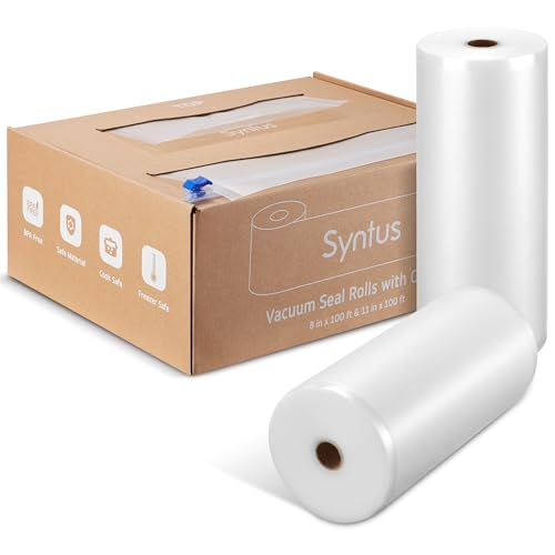 Syntus 11" x 100' and 8" x 100' Vacuum Sealer Bags for Food with Cutter, Vacuum Sealer Bags Roll Keeper BPA-free Heavy-duty Commercial Grade for Food Storage, Meal Prep and Sous Vide - size: 11" x 100' and 8" x 100'
