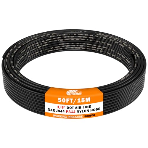 CheeMuii 1/8 DOT Air Line 50 FT 1/8" PA12 Nylon Pneumatic Tubing 15.2 Meter 1/8 Inch OD Pneumatic Air Tubing Pipe Hose Line for Semi Truck Trailer or Industrial Air System - color: Black, size: 1/8"OD-50FT