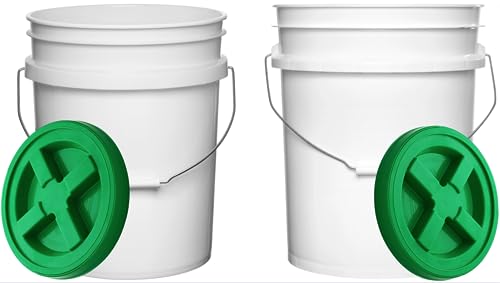 House Naturals Food Grade 5 Gallon Made in USA Plastic Bucket with Air Tight Screw on Lid (White Buckets with Green Lids) - color: White Buckets With Green Lids