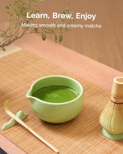 Maestri House Matcha Whisk Set, 7-Pc Complete Matcha Kit with Spouted Ceramic Bowl, Bamboo Whisk and Holder, Scoop, Spoon Rest & Sifter, Tea Cloth – Ideal Gift for Matcha Lovers (Green) - color: Green
