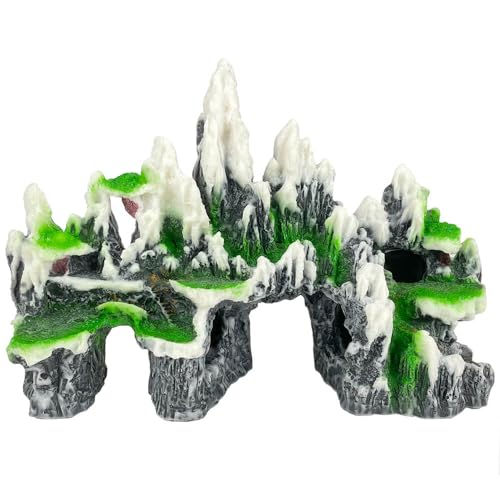 Aquarium Decor - Large Mountain Rock Cave for Fish Tank, Aquarium Hideout Ornament with Rock Texture for Betta, Guppy, Shrimp - Aquatic Hide Decoration, Fish Hiding House（White） - color: Multi-peak Rock - White