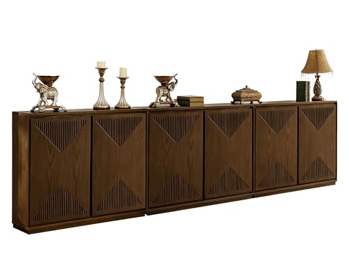 LKTART Buffet Cabinet Sideboard with Storage,Mid Century Modern Narrow Small Accent Cabinet with Doors,Wood Coffee Bar Media Console Table for Kitchen, Living Room, Entryway-Brown Walnut,3 Pieces - color: D- Brown Walnut, size: 3 Pieces