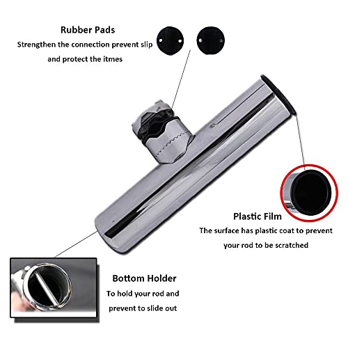 AMYSPORTS Rail Mount Rod Clamp Holders Boat Clamp Holders Rod Stainless Steel Fishing Rods Holder Adjustable Marine Side Mounted Support for Kayak Boats Fishing