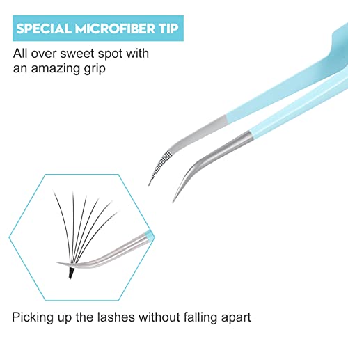 Ms.Queen Lash Tweezers for Eyelash Extensions,Professional 5Pcs Fiber Tip Curved Isolation 45 90 Degree Boot Volume Lash Tweezers for Extensions, Blue - style: Isolation Tweezers