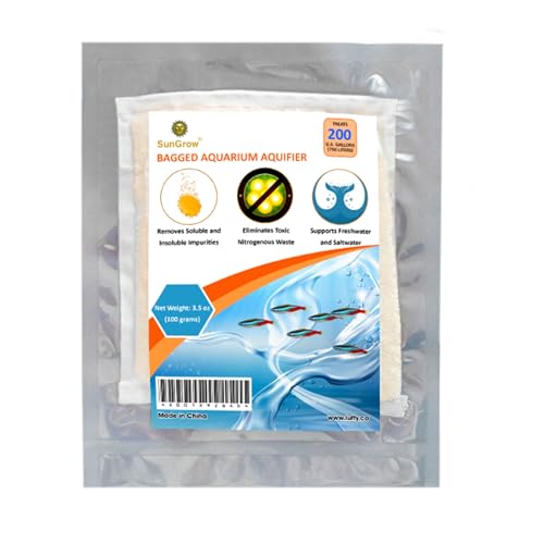 SunGrow Aquarium Resin Filter Media – Remove Ammonia, Nitrite & Nitrate Clear Brown Water from Indian Almond Leaves & Driftwood, for Freshwater & Saltwater Fish Tanks, Fine Mesh Bag Included