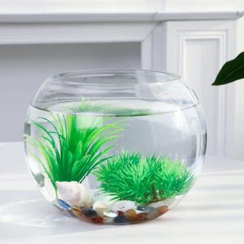 GANAZONO Glass Round Fish Tank 7.87X7.87X6.29 Inch Clear Small Fish Bowl Desktop Aquarium for Goldfish Home Office Wedding Decoration and Hydroponic Vase - size: 20x20cm