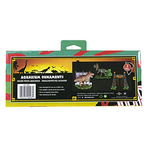 Penn-Plax Jurassic Park Officially Licensed 3-Piece Aquarium Ornament Bundle – Includes T-Rex Park Gate, and Dilophosaurus Decorations – Small - style: 3 piece Bundle