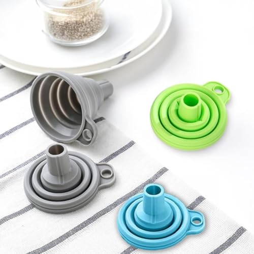Small Silicone Collapsible Funnel for Kitchen Use, Food Grade Flexible Funnel for Cooking, Liquid Transfer, Oil Change, Water, Powder, Juice, Drink & Filling Bottles, Blue - color: Blue