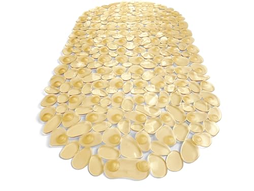 “Pebbles” Non-Slip Bathtub & Shower Mat 27”x14” Oval - Non-Toxic - Safe, Clean, Machine-Washable, Superior Grip & Drainage, Vinyl, for Smooth Floors ONLY, Transparent Light Brown - color: Transparent Light Brown, size: 27" x 14" (Oval)