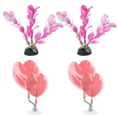 Pink Aquarium Decor, Betta Fish Resting Spot and Feeding Ring for Fish Tank, Small Fish Tank Decor with 4 Pieces of Pink Betta Hammock Plants, 4 Inch Height for Aquarium Decoration