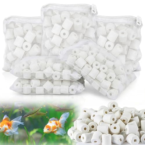 Sukh 6 Bags Ceramic Rings for Aquarium Filter - 850g Bio Ceramic Media Balls Replacement Biological Material Remover for Aquarium,Fish Tank,Pond,Canister Filter with 6 Mesh Bags - color: White, size: 30oz