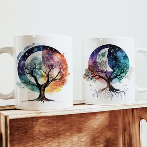 arricraft 10 Sheets UV DTF Cup Wrap for 16OZ Glass, Watercolor Tree of Life Moon Rub on Decals PVC Transfer Stickers for DIY Cups Wood Funiture 24x11cm/9.4x4.3inch - style: Watercolor Tree of Life Theme