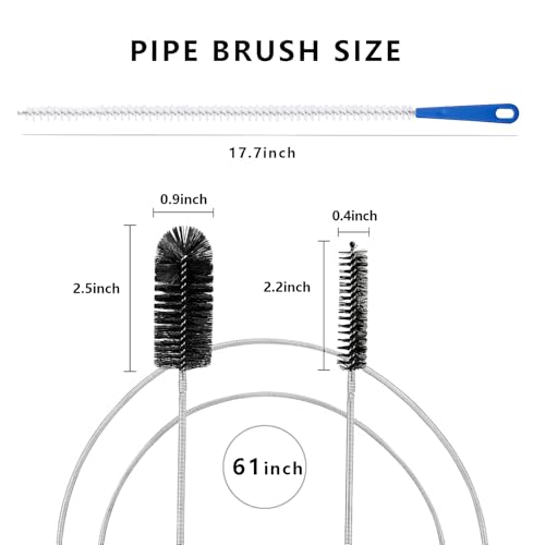 Flexible Extra Long Drain Brush, Drain Unblocker Tools,61 inch Pipe Cleaner Brush and 17.7 inch Sink Unblocker Tool, Double Ended Nylon for Curved Pipes and Slim Holes