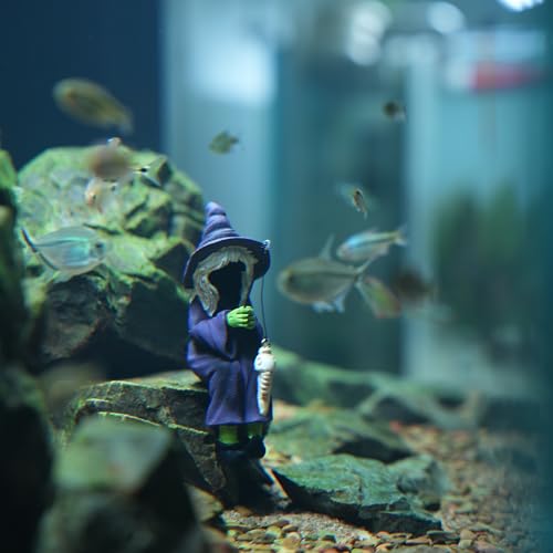 Witch Fishing Decor - Halloween Shelf Sitter Statue, Aquarium and Garden Pond Edge Ornament, Resin Gothic Figure for Water Tank Rim, Witch Hat Halloween Decorations - color: Fishing Witch