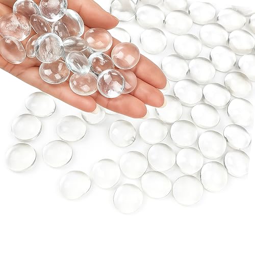 Flat Glass Marbles, Clear Beads Glass Pebbles Vase Fillers, 1 LB Glass Beads for Vases, Gems, Fish Tank Rocks, Table Scatter, Crafts, Aquarium, Centerpieces Wedding Décor, (100pcs, 0.7–0.8") - color: Clear Color 1LB