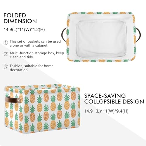 Fun Pineapple Storage Basket Bin, Large Cube Storage Box Canvas Collapsible Storage Organizer for Home Office Closet - 15 L x 11 W x 9.5 H - color: Fun Pineapple, size: 1 PCS