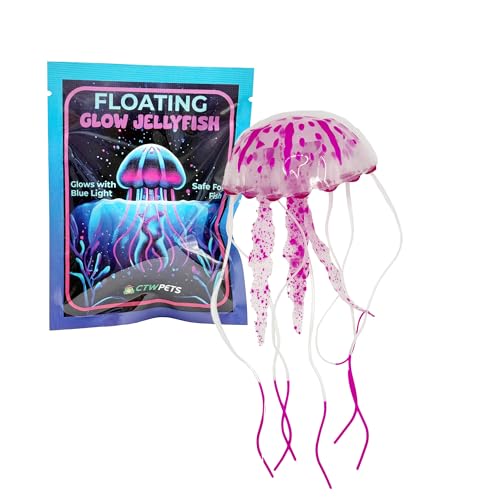 CTWPets Glowing Black Light Jellyfish Aquarium Decoration, Floating Freshwater Decor (Purple) - color: Purple