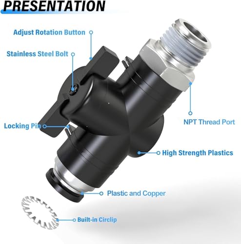 TAILONZ PNEUMATIC 1/2 Inch Tube OD x 1/4 Inch NPT Thread Ball Valve Air Flow Control Valve Push to Connect Fitting BVC-1/2-N2（Pack of 3） - size: 1/2"OD x 1/4"NPT/3PCS