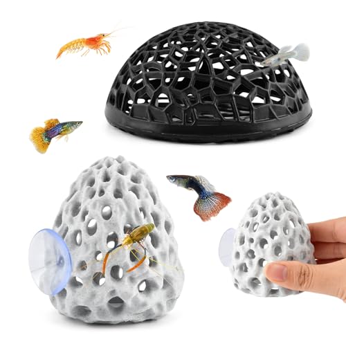 Shrimp Dome Hide, Be-TTA Habitat Fish Tank Tunnel, Aquarium Ornament Shrimp Hides with Suction Cup, Hollow Hemispherical Stealth Cave for Fish Tank Decor, Hiding & Resting(White)