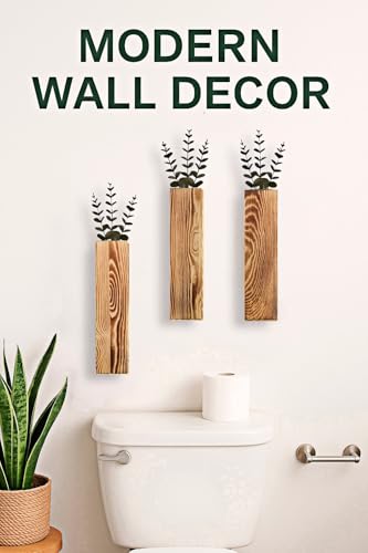 Wall Vases Set of 3 with Artificial Plants Wooden Hanging Planter Vases for Farmhouse, Modern & Rustic Home Decor Living Room, Bedroom, Kitchen, Office Decoration with Faux Greenery