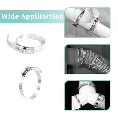 Dianrui 6PCS 10inch/ 8inch Hose Clamps Stainless Steel 304 Duct Clamps Dry Vent Clamp Air Ducting Clamps Worm Hose Clamp for Plumbing, Automotive And Mechanical (192-273mm) - size: 10in+8in