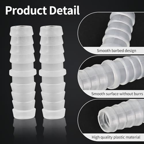 3/8" Barbed Hose Connector, 5-Pack Plastic Barb Fitting Adapter for Air, Water, Fuel Lines - Universal Tubing Mender for Aquarium, Water Pump, Irrigation Systems (3/8) - size: 3/8