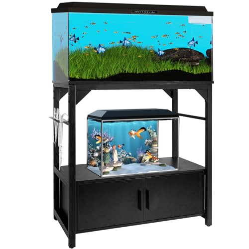 YEMOO Aquarium Stand 20-29 Gallon, 29 Gallon Fish Tank Stand with Aquarium Tools Organizer, 3 Tier Breeder Tank Stand with Storage Cabinet, Heavy Duty Metal Frame for 20 - 29 Gallon Long Aquarium (20-29 Gallon Fish Tank Stand)