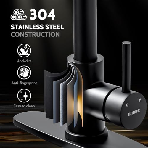 WEWE Kitchen Faucets with LED Light, Kitchen Faucet with Pull Down Sprayer Commercial Stainless Steel Single Handle Spring Farmhouse RV Sink Faucet, Matte Black - color: Matte Black, style: Modern