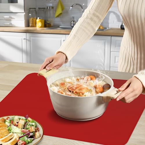 Silicone Mat for Kitchen Counter, Silicone Mat Trimable to Size (Red, 23.6×15.7inch-2PCS), BPA-Free Silicone Placemat, Heat-Resistant NonSlip Table Mat for Air Fryer, Countertop Protector Mat - color: Red, size: (L - 23.6''x 15.7‘’x 0.05'')