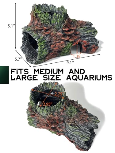 Aquarium Decor - Large Hollow Bark Hiding Cave,Resin Reptile Hideout for Bearded Dragons,Fish Tank Hideout with Realistic Scales Texture, Lizard,Gecko,Turtle, Snake,Beta Fish,Plecos Aquatic Pet - color: Hollow Bark Hideout