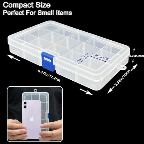 DUOFIRE Plastic Organizer Container Storage Box Adjustable Divider Removable Grid Compartment for Jewelry Beads Earring Container Tool Fishing Hook Small Accessories (15 grids, White X 12) - color: White - 15 Grids, size: 12 pack