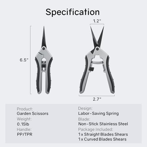 6.5" Ultra Sharp Pruning Shears, 2-Pack Garden Scissors with Stainless Steel Blades, Ergonomic Grip, Rust Resistant, Safety Lock, Trimming Scissors for Plants (1pc Straight & 1pc Curved) - style: 6.5" Straight & Curved Blade