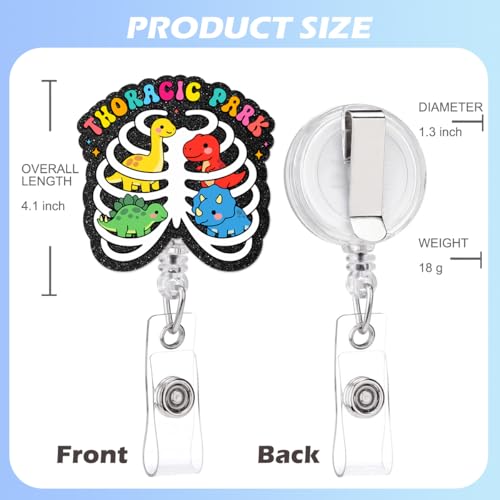 Funny Nurse Badge Reel, Thoracic Park Dinosaur Retractable Badge Holder with Clip, Radiology Tech X-ray Orthopedic ID Holder Gifts for Pediatric Nurse Doctor Student - color: Dinosaur Park