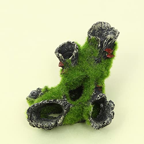 Gigicloud Resin Moss Tree House Fish Shrimp Hiding House Aquarium Fish Tank Decoration Accessories Artificial Resin Log Tree Branch with Moss Fish Tank Decoration - color: Diamond-shaped Tree Head