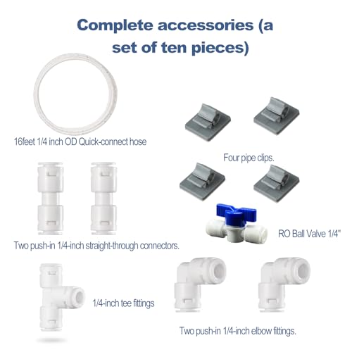 1/4" O.D RO Water Tubing（10PCS） 20 FT 1/4 Water Line With Well-Sealed adapter Quick Fittings Hose Pipe for RO(Reverse Osmosis) Water Purifier Filter System - style: 1/4 RO Tubing 20FT