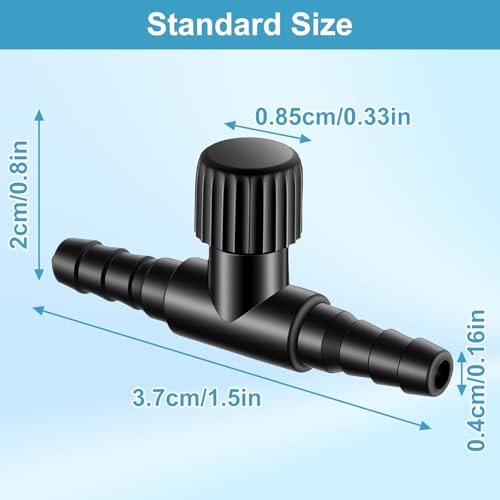 20 Pcs Aquarium Air Valves for 3/16" (4mm) ID Airline Tubing, T-Shaped Hose Connectors Single Way Plastic Air Flow Controllers Regulators Airpump Accessories for Fish Tank, Black
