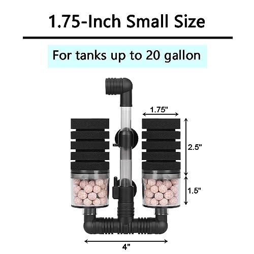 AQUANEAT Aquarium Air Powered Sponge Filter with Ceramic Media Balls, for Betta Fry Shrimp Fish Tank, with 2 Spare Sponges, Small - size: Small