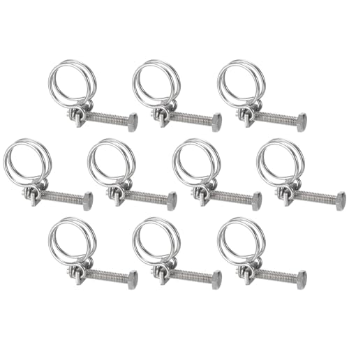 uxcell 10Pcs Double Wire Hose Clamp, 28-32mm Adjustable Stainless Steel Wire Hose Clips with M8 Bolt for Dust Collection Hose, Pump Hose Pipe - size: 28-32mm