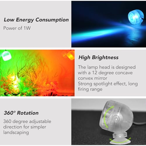 GLOGLOW Aquarium LED Light Submersible Color Changing Fish Tank Light USB Night Spot Lamp for Freshwater Saltwater Tanks Reef Decoration - color: US Plug Colourful