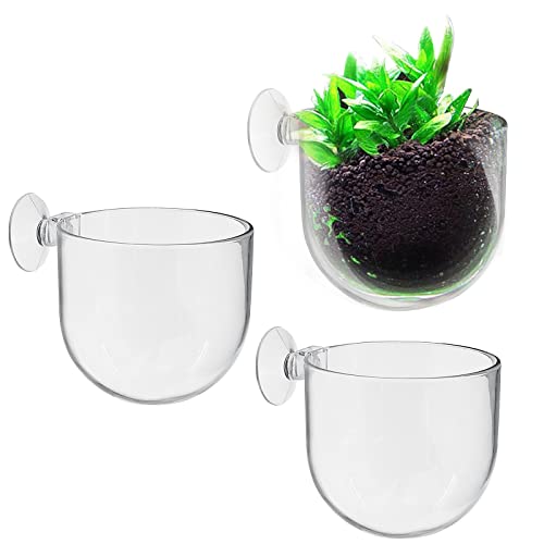 Uenhoy 3 Pcs Plastic Aquatic Plant Pots, Aquarium Plant Pots with Suction Cups, Acrylic Aquarium Planter, Red Shrimp Live Plant Fish Tank Holder