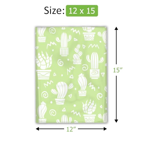 12x15 (50) Green Cactus Designer Poly Mailers Waterproof Self Sealing Tear Resistant Polymailers Shipping Envelopes Premium Printed Bags For Small Businesses - color: Green Cactus, size: 12x15