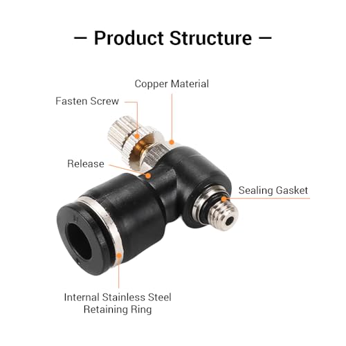 10Pcs Push to Connect Air Flow Control Valve, Black 5/16in Tube OD x M5 Male Thread 90 Degree Elbow Speed Control Valve Pneumatic Connector Quick Fittings - size: Male Thread M5 x Black (10pcs)