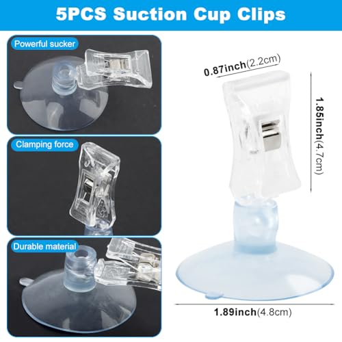 5Pcs Wall Suction Cup Clip, Plastic Sucker Clamps Holder Reusable Aquarium Suction CupsHolder Business Cards Clamp for Bathroom Kitchen Windows Aquarium Accessories