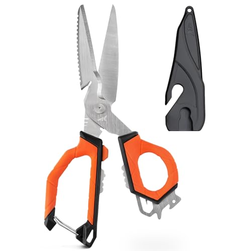 KastKing Paradox 9-Inch Fishing Bait Shears, Multifunctional Fishing Scissors With 5CR15 Stainless Steel Blades, Non-Slip Elastomer Handle, Protective Sheath, Built-In Carabiner - style: D: 9" Bait Shears