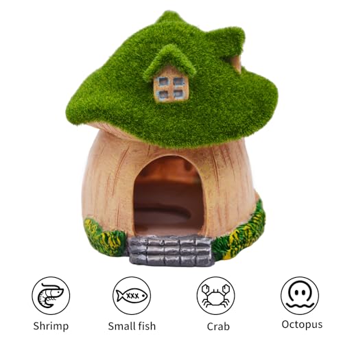 AnRui Green Moss Mushroom Aquarium Decor Cute Fish Tank Decorationss Resin Aquarium Decor Hideout Cave Ornament for Small Fish, Shrimp, Hermit Crab, Goldfish and Reptiles - size: Large