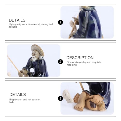 MERRYHAPY 2Pcs Fishing Bonsai Ceramic Fisherman Ornaments Aquarium Decorative Figurines Blue-Clothed Miniature Models for Freshwater Tank Landscaping Fish Tank Accessories