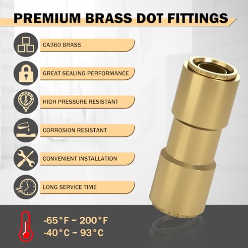 CheeMuii 6 PCS 1/2 Brass DOT Air Line Fitting Straight Union Quick Connect Fittings 1/2 Air Hose DOT Air Fittings for Semi Truck Trailers Industry Air System - size: 1/2IN-6PCS