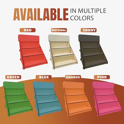 Wooden Portable Retail Table Display Stand Countertop 3 Step Riser Craft Shows, Farmers Markets Tradeshows |No Hardware Assembly Flat Pack Soap Display CBD Jewelry Spices Cups Tumblers Coasters - color: Blue
