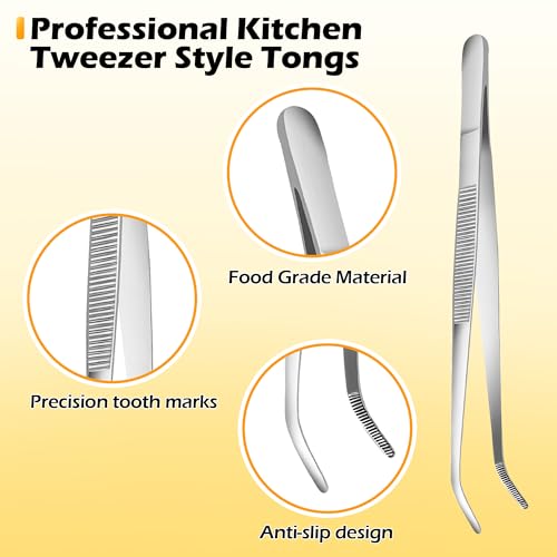 8-Inch Kitchen Tweezers Tongs Stainless Steel Kitchen Tweezers for Cooking Chef Tweezer Professional Skinny Culinary Tongs for Pasta Food Plating BBQ (3PCS) - size: 8INCH