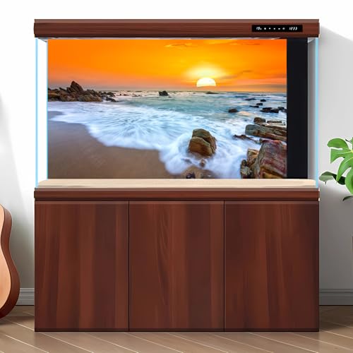 Ocean Beach Aquarium Background Sunset Beach Waves Fish Tank Background Ocean Seascape Dawn Landscape Beach Terrarium Backgrounds Seacoast Seascape Wave Seashore Reptile Tank Backgrounds 24x12in - color: Orange, size: 24(W)x12(H)inches/ 60(W)*30cm(H)